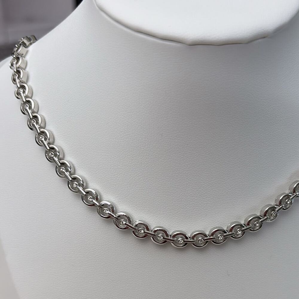Nina Ricci Rhodium Plated Necklace with Swarovski Crystals 16-17" Length - Picture 3 of 4